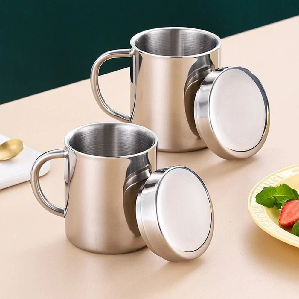 220ml Stainless Steel Coffee Mug with Handle Metal Double Walled Cup Camping Mug