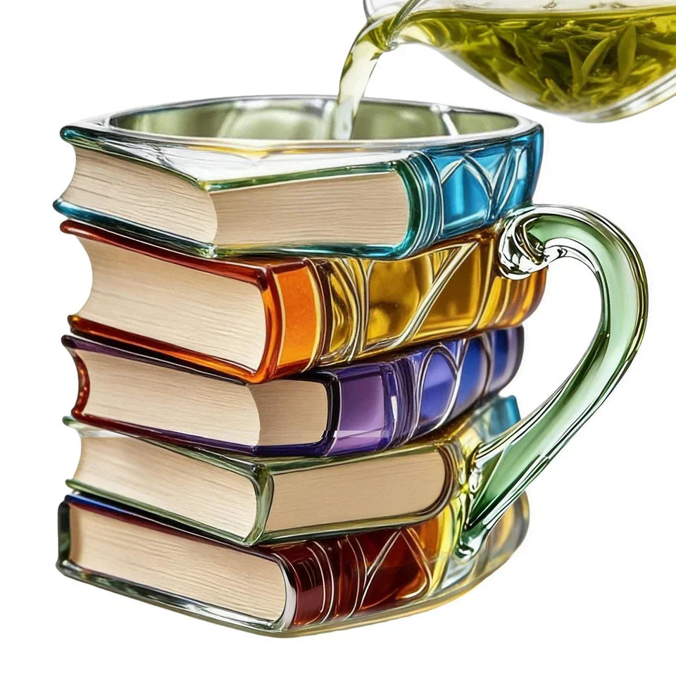 Painted Book Mug Handmade Colored Stacked Book Coffee Mug Novelty Colorful Mug