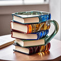 Painted Book Mug Handmade Colored Stacked Book Coffee Mug Novelty Colorful Mug